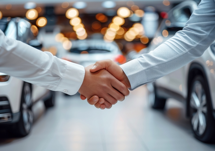 two-individuals-shake-hands-car-dealership-signifying-successful-conclusion-car-purchase-blurred-vehicles-bright